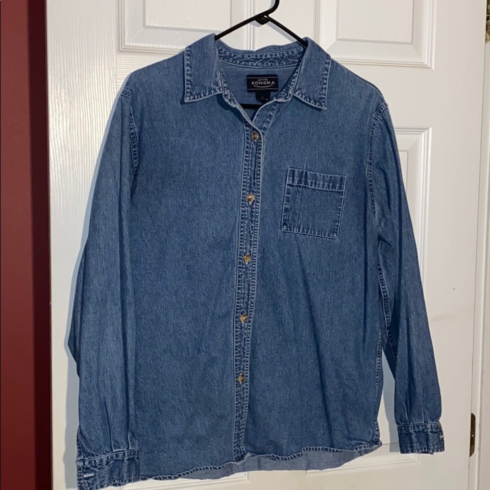 Denim button up top